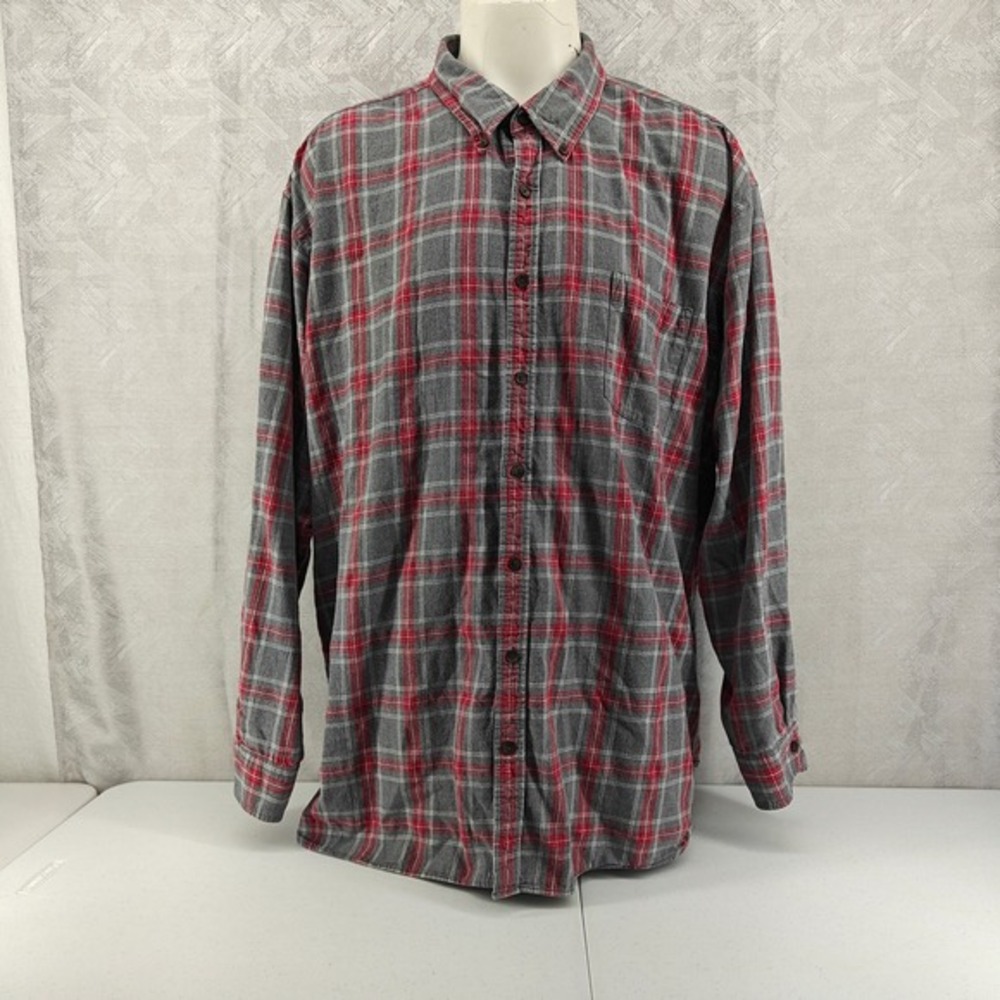 Foundry Supply‎ Shirt Mens 4XLT 4XL Tall Flannel Button Red Grey Plaid Cotton